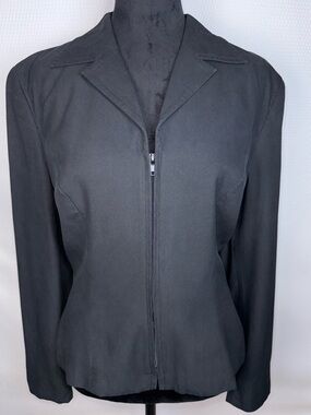 Vintage Finity Black 100% Silk Textured  Zip Jacket Size 10 Collared Lined